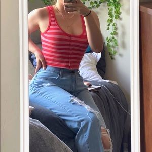 Coral pink orange striped stripe cropped tank top